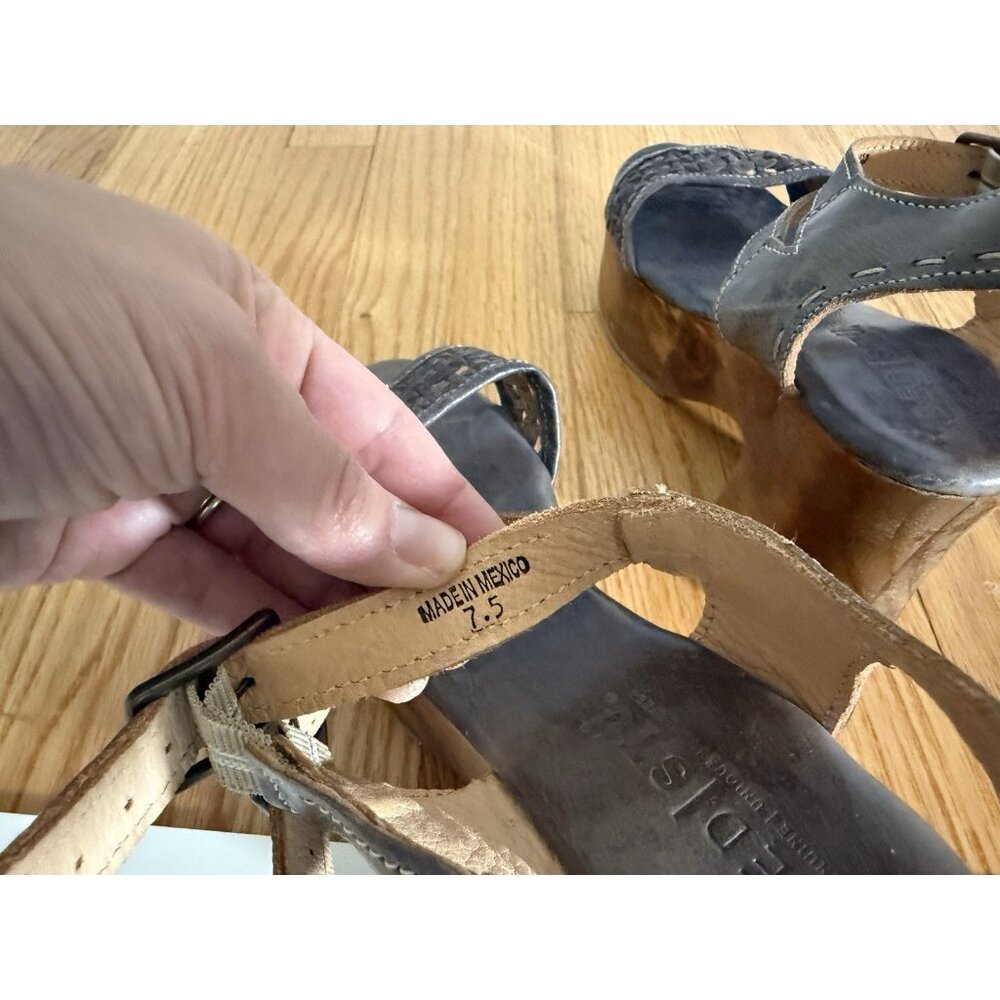 Bed Stu Womens 7.5 Kenya Sandals Distressed Leather Platform Chunky Wooden Heels - Picture 12 of 13